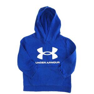 Under Armour Boys Blue Rival Fleece Big Logo Hoodie - Size 4
